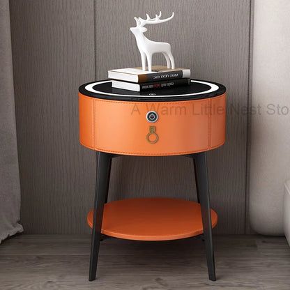 Round Tiny Table Bedside Table Voice-activated Smart Multifunction Lock Wireless Coffee Charging Nightstands Bedroom Cabinets