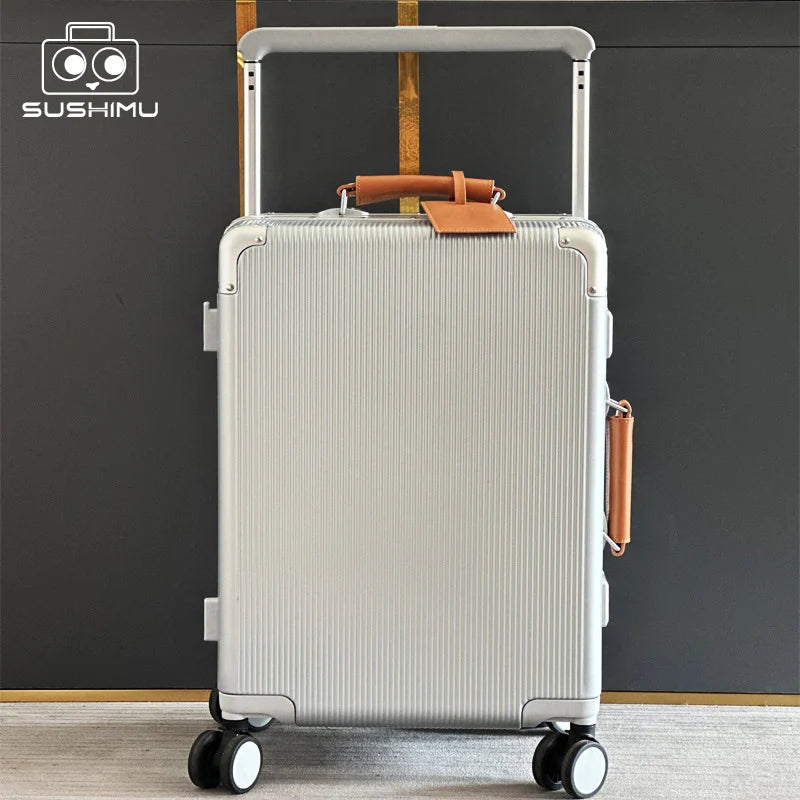 sushimu Suitcase Wide Handle Travel Suitcase Men 20 24 Carry-On Luggage Women PC Aluminum Frame Trolley Case