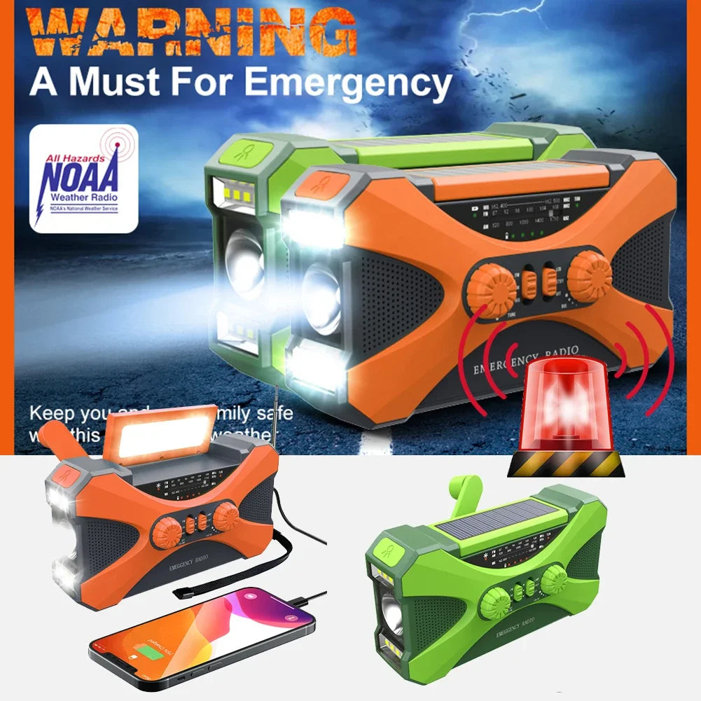 Solar Emergency Radio 10000mAh Hand Crank Portable AM/FM/NOAA SOS Radio with Flashlight&Reading Lamp Cell Phone Charger Radio