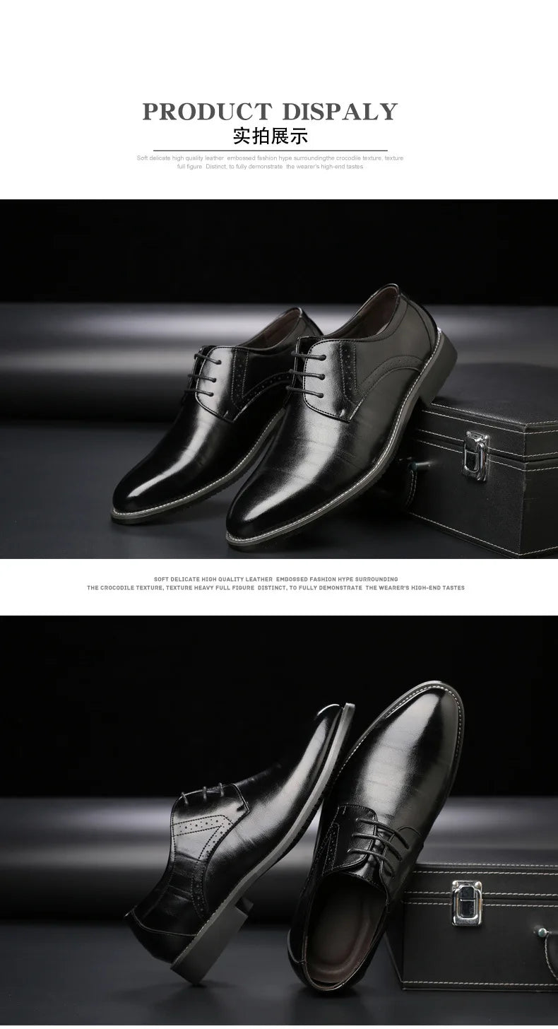 Men's Business Leather Shoes British Brown Pointed Lace Business Casual Leather Shoes Men Men Dress Shoes Wedding Shoes