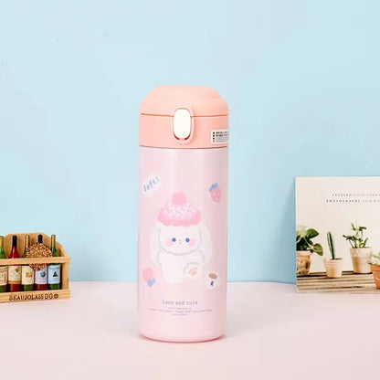 380Ml Stainless Steel Thermos Cup with Straw Drink Cute Cartoon Insulated Vacuum Water Bottle for Kids Girls Portable Drinkware