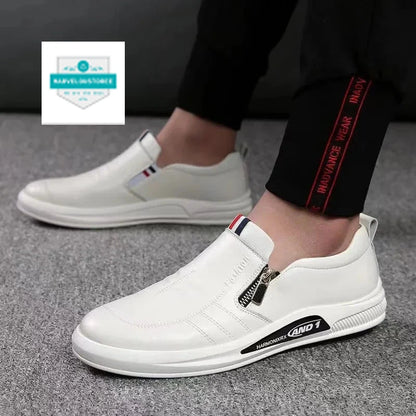 Casual Leather Shoes for Men Trend Brand Loafers Autumn ZIP Flat Man's Sneakes Business Comfortable Moccasins Tenis Masculino