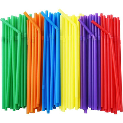 100-Pack Solid Colors Flexible Drinking Straws, Plastic Disposable Bendy Straws - 7.75" x 0.23"