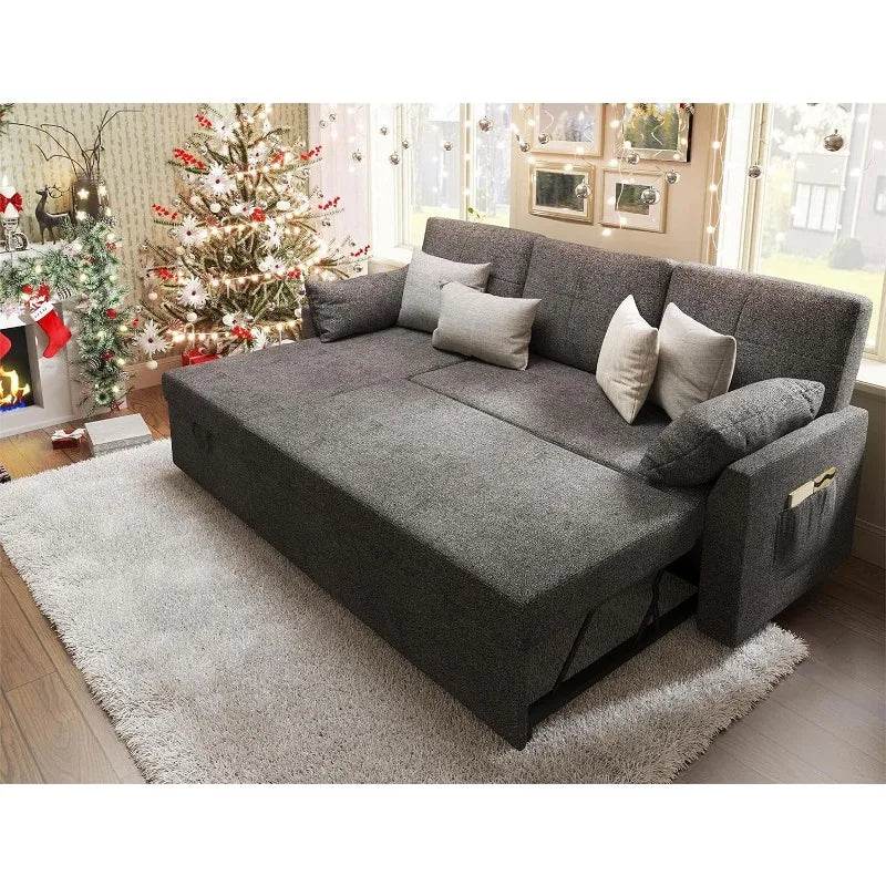 Sleeper Sofa Bed 2 in 1 Pull Out Couch Bed with Storage Chaise for Living Room Pull Out Bed - MarvelouStoree