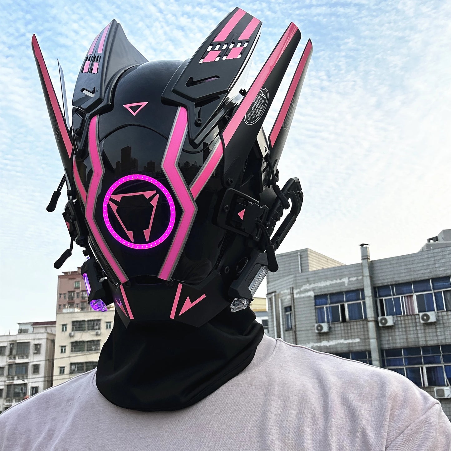 Cyber punk Helmet Techwear Mask Shinobi Samurai Mask Man Cosplay With LED Light Robot Punk Tech Helmet Armor Futuristic Toy