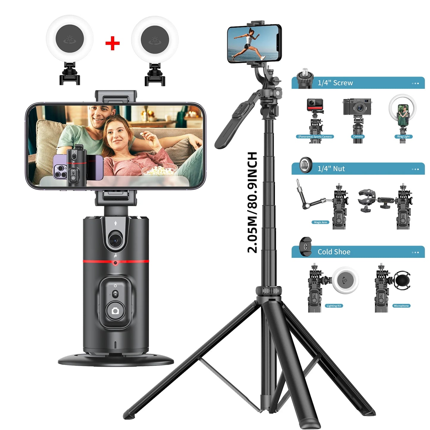 Selfie Stick with Stabilizer Auto Face Tracking Tripod for Mobile Wireless Selfie Stick Tripod Handheld Gimbal Stabilizer