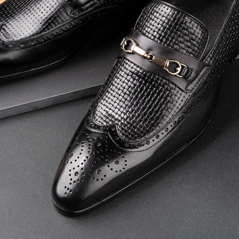 Fashion Business Casual Genuine Leather Shoes Handmade Party Wedding Wear Men Office Dress Shoe Big Size 39-50 Black Loafers