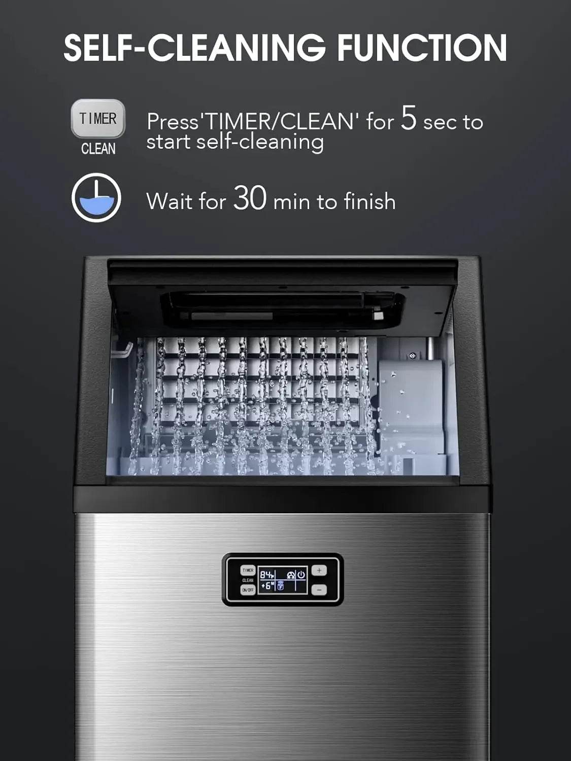 Pebble V2.0 Commercial Ice Maker,100 lbs,2-Way Add Water,Under Counter Ice Maker Self Cleaning,Ice Machine with 24 Hour Time - MarvelouStoree