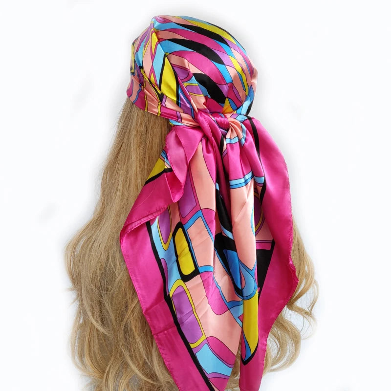 new 90*90cm fashion Silk Scarf Scarftop Headwraps Women Vintage Four Seasons Hair Scarve Hijab Foulard Bandana Femme Headscarf