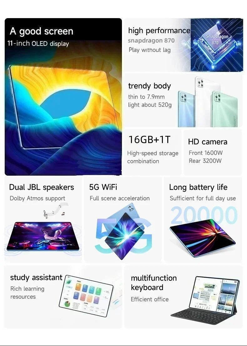 2024 NEW Original IPad Air Pro Tablet 11inch  HD 4K Android 13 16GB+1T 20000mAh 5G Dual SIM Phone call Bluetooth WiFi GPS Tablet