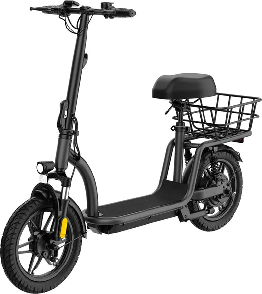 Electric Scooter with Seat for Adult,Wider Deck & Carry Basket for Commuting