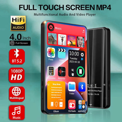 NEW Bluetooth 5.2 MP3 MP4 Player 4.0 "Touch Full Screen Built-in16GB Music Player FM/ recorder/ Video Media player for students