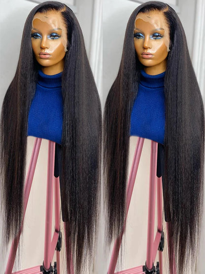 36 40 Inch 360 Kinky Straight Human Hair Wigs Yaki Brazilian Glueless Wig 13x4 Lace Frontal Human Hair Wigs For Women Preplucked