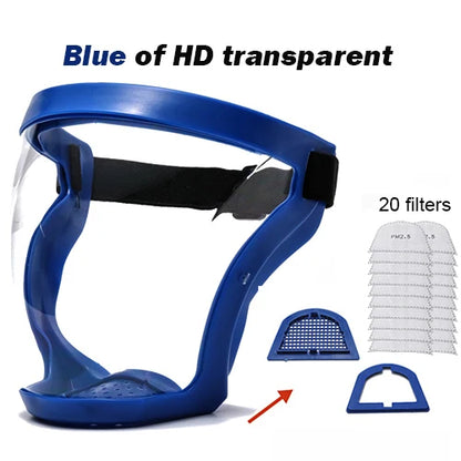 Transparent Full Faceshield Reusable Dustproof Anti-fog Mask HD Safety Glasses Kitchen Protection Anti-splash Mask With Filters