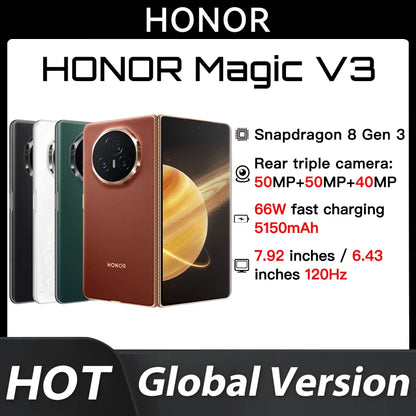 New Original Global Version Huawei Honor Magic V3 Snapdragon8 Gen3 7.92 inches 2344x2156 OLED 4320Hz 5150mAh 66W SuperCharge NFC