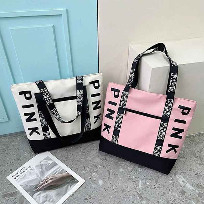 2024 New Korean Fashion Shoulder Bag Trend Letter Bag Printed Bag Color Contrast Letter Strap Handbags Large Capacity Tote