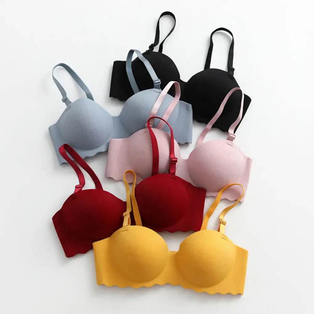 Female Gather Removable Shoulder Strap Solid Color Wireless Lingerie One-pieces Sexy Bras Push Up Seamless Underwear for Women - MarvelouStoree