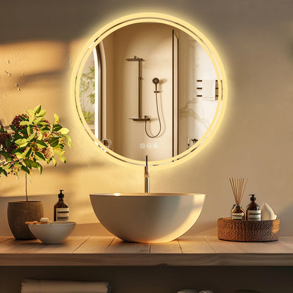 Large Round LED Bathroom Vanity Mirror Anti-Fog with Brighter Lights for Makeup Wall Mount Smart Touch