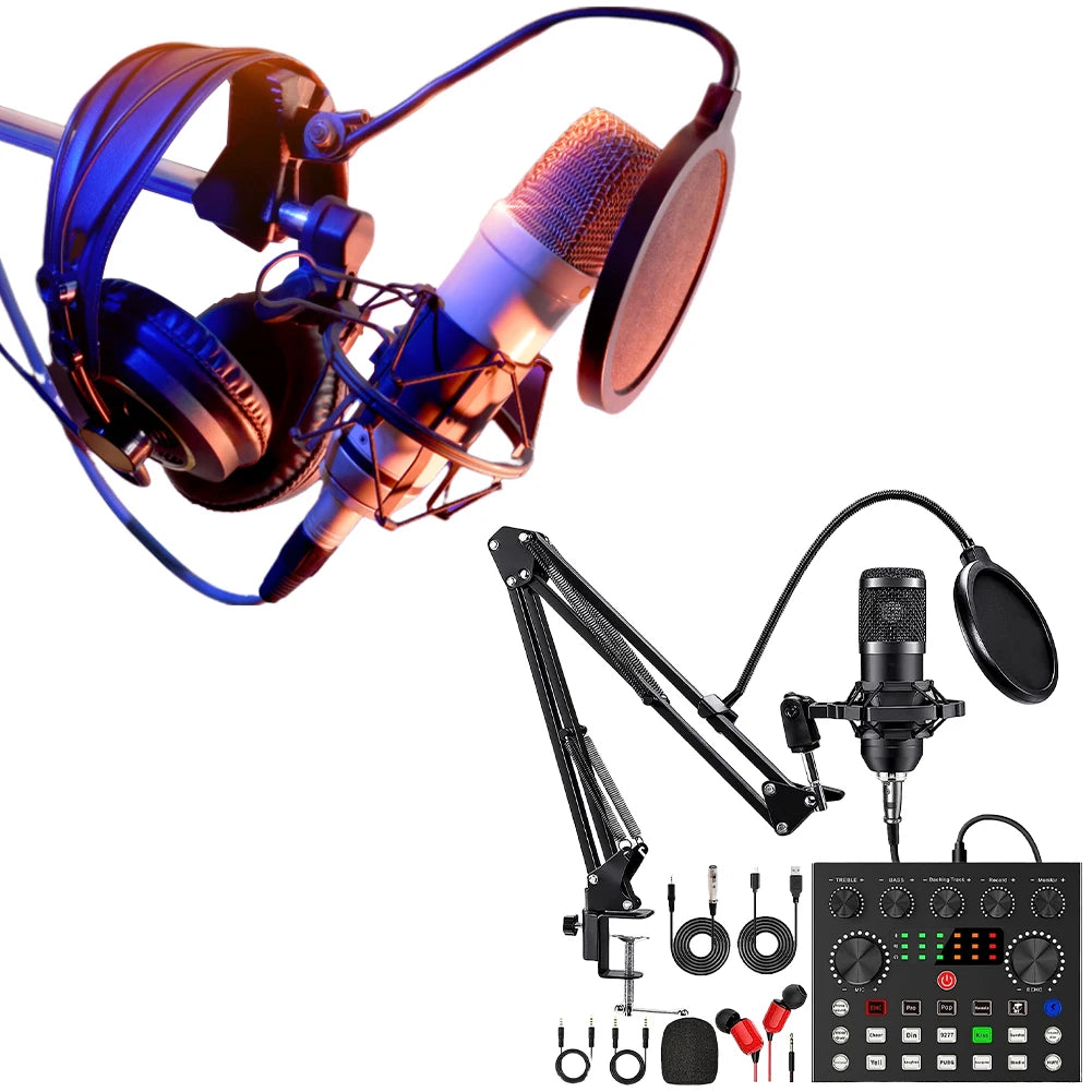 BM800 V8s Podcast Equipment Professional Audio Condenser Mic with Sound Card for Karaoke Podcast Recording Live Streaming