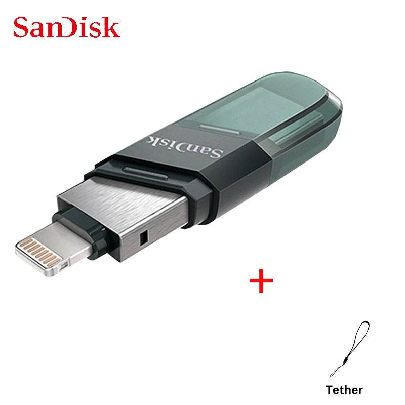 SanDisk USB Flash Drive iXpand Flip OTG Lightning USB 3.1 Stick 64GB 128GB 256GB Pen Drive MFi For iPhone & iPad and USB Type-A - MarvelouStoree