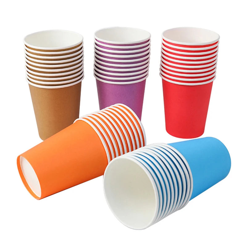 10PCS 9oz 250ml Solid Thick Paper Cup Disposable Cup Wedding Birthday Party Holiday Disposable Tableware