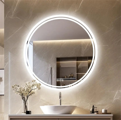 Large Round LED Bathroom Vanity Mirror Anti-Fog with Brighter Lights for Makeup Wall Mount Smart Touch