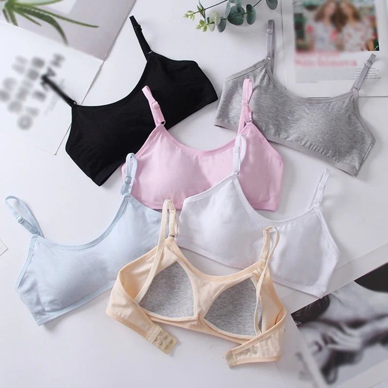 4pcs/set Teenage Girls Small Bras 10-16T Young Children Underwears Student Girls Solid Color Kid Sports Training Bra Padded Vest