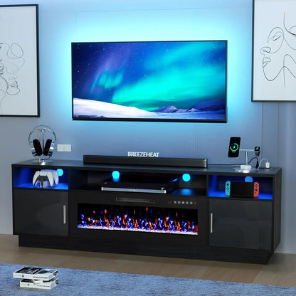 Electric Fireplace TV Stand-Led Entertainment Center-70 inch TV Stand with 36" Electric Fireplace-Living Room Tv Cabinet