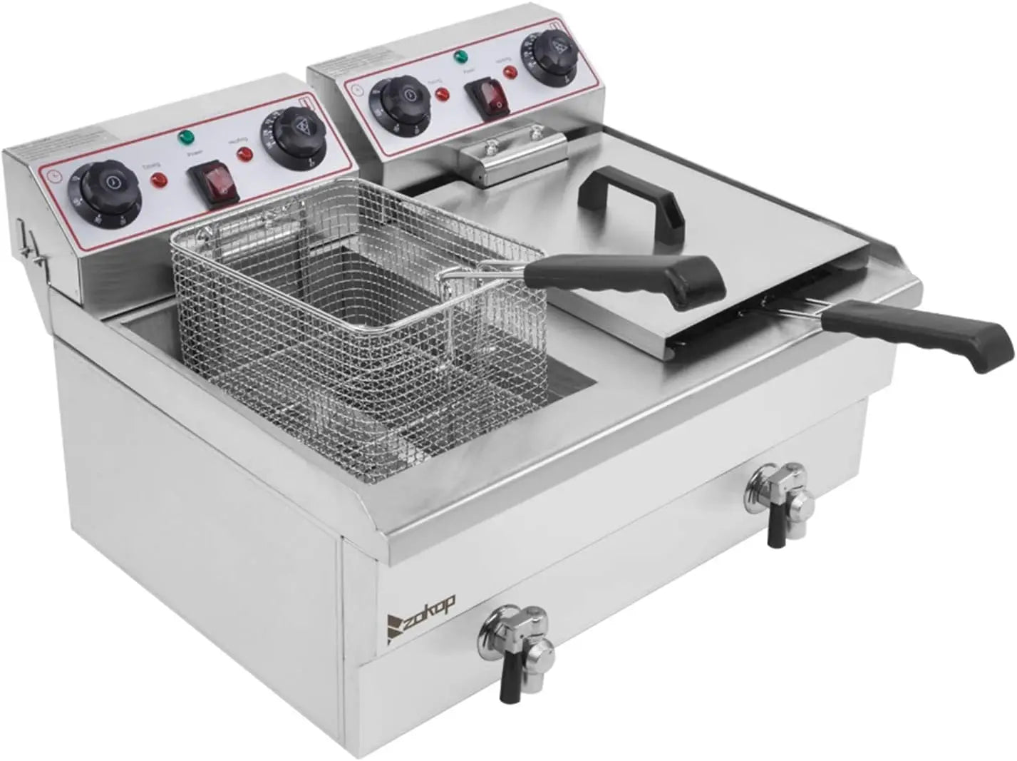 24.9QT Capacity Electric Deep Fryer with Time Control & Oil Filtration, Countertop Dual Tank Fryers w/Drain & Temperature