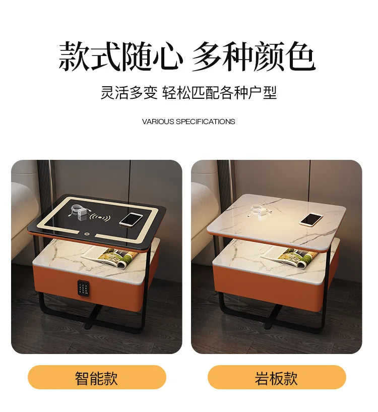 Smart Wooden Bedside Table Modern Style Bedroom Nightstands with Wireless Charging Bluetooth Speaker Home Storage Side Cabinet