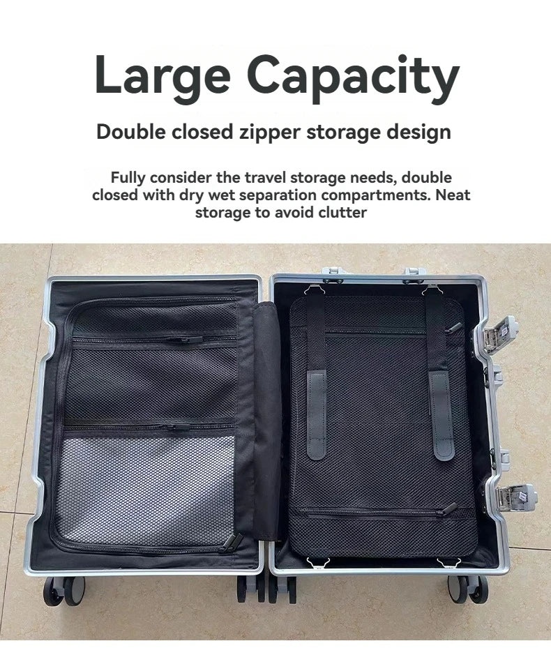 2024 New Large Capacity Durable Luggage Magnalium Aluminum Alloy Men Man Women Carry-On Boarding Travel 20/24/26/28