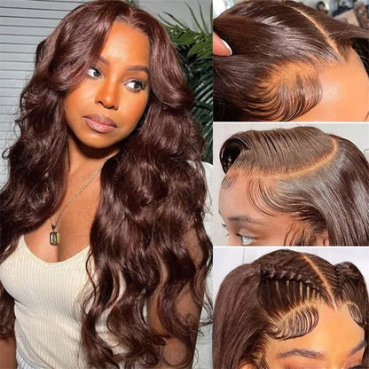 HD Chocolate Brown Body Wave Lace Front Wig Glueless Brazilian Brown 13x4 Lace Frontal Wigs For Women Human Hair Preplucked