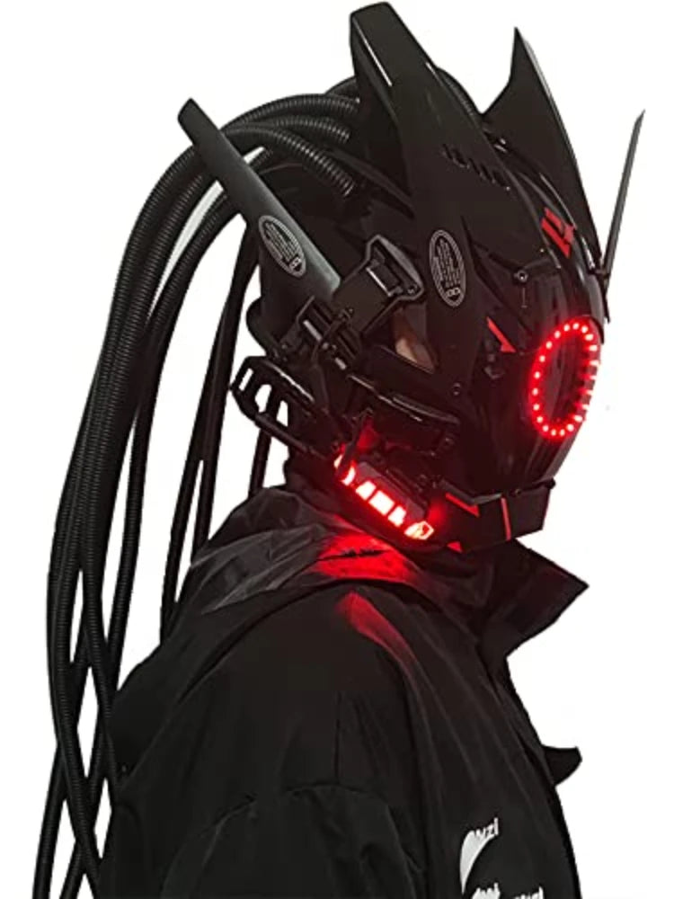 JAUPTO Cyberpunk mask  round lights with woven masks role-playing Halloween suitable for party music festival accessories