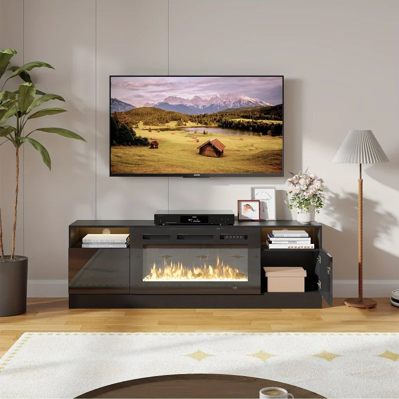 Fireplace TV Stand Entertainment Center With 36" Fireplace, Wooden TV Stand For TVs Up To 80", Media TV Console With Hig