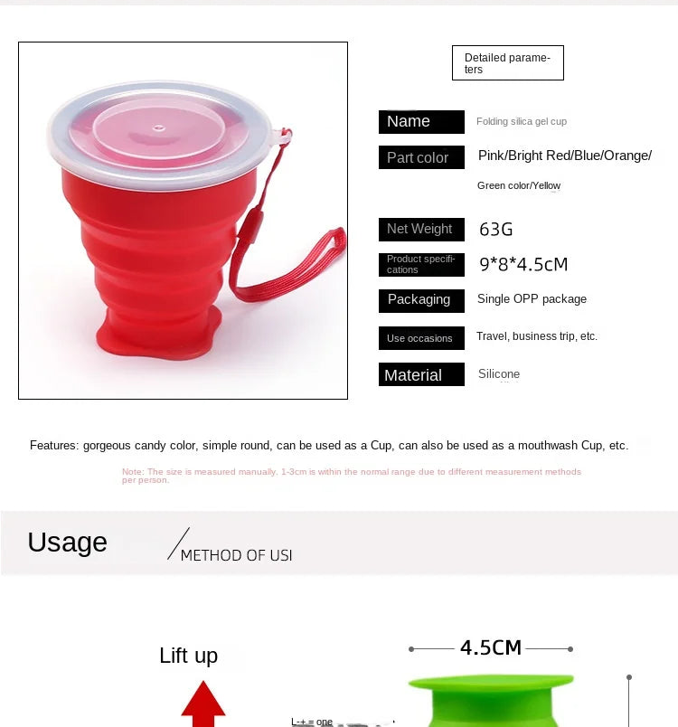 Portable Silicone Retractable Folding Cup Outdoor With Cover Coffee Handcup Camp Picnic Hiking Mini Water Glass Drinkware