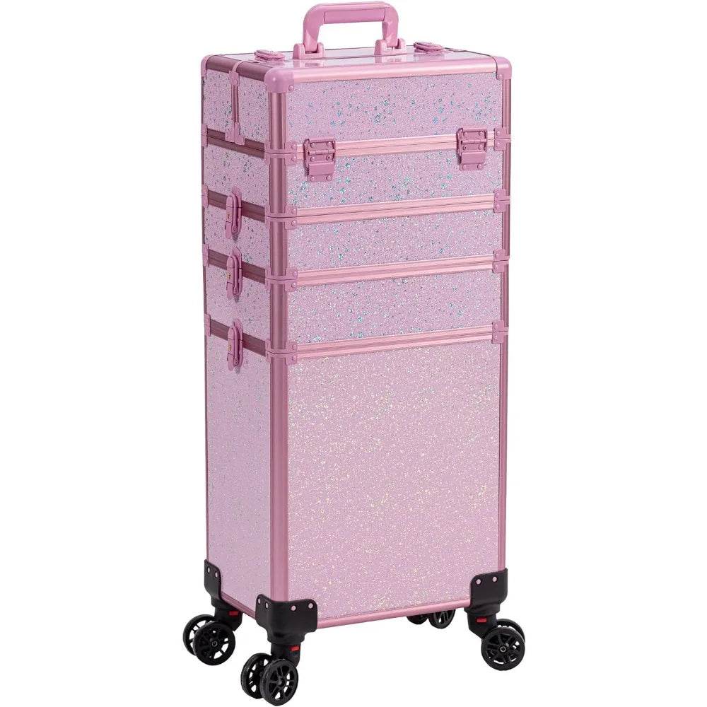 Rolling Makeup Train Case Large Storage Cosmetic Trolley 5 in 1 Large Capacity Trolley Makeup Travel Case with Key Swivel Wheels - MarvelouStoree