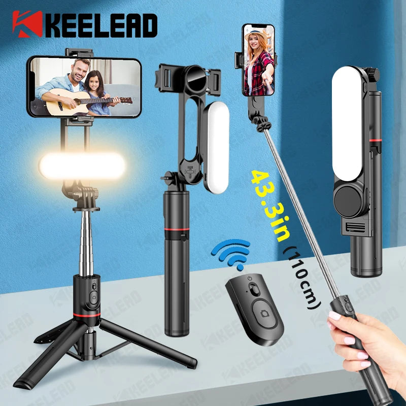 Selfie Stick Tripod with 3 Colors Fill Light Foldable Tripod with Bluetooth Wireless Remote for Xiaomi iPhone Samsung Smartphone