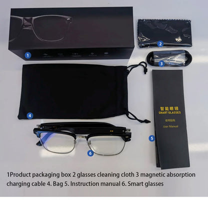 2 In 1 Headset Smart Glasses Blue Tooth Audio Call AI Voice Noise Reduction Music Eyewear Waterproof Speaker Mics Calls Eyeglass