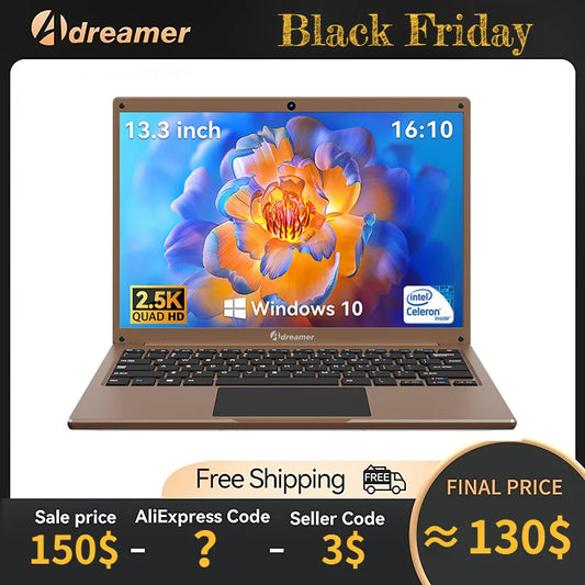 Adreamer Laptop 13.3 Inch Portable Laptops Low Price With Intel CPU 2.5K FHD IPS 8GB 1T SSD  2.5K FHD Display Notebook