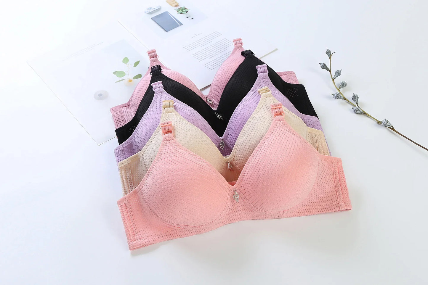 Gathered Active Bra Women Plus Size Push Up Solid Wireless Thin Soft Cotton Underwear Full Cup Bra Smooth Breathable Lingerie