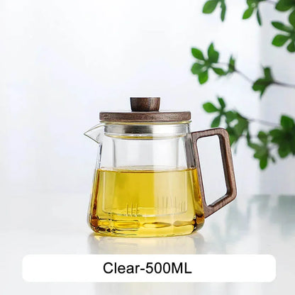 Heat Resistan Glass Wooden Handle Tea Sets Puer Kettle Coffee Pot Gas Stove Electric Pottery Stove To Boil Teapot 800ML