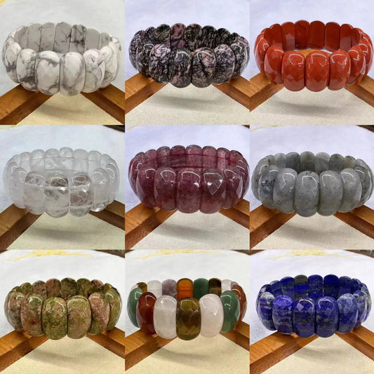 Natural Stone 12*25mm Faceted Bracelets Lapis Labradorite Crystal Red Jasper Agate Howlite Rhodonite Unakite For Wholesale