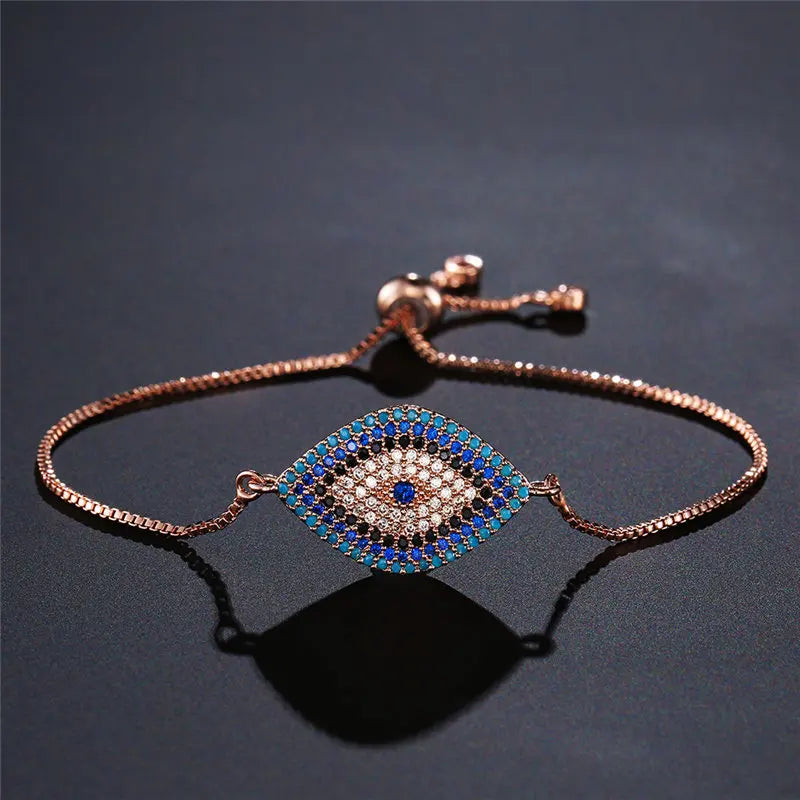 Mafisar 2024 Trendy Turkish Gold Color Evil Eye Bracelet Adjustable AAA CZ Pave Setting Female Luckry Party Jewelry Gift