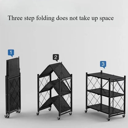 One-Second Foldable Storage Racks Folding Kitchen Organizer Shelf Standing Multi-Layer Storage Rack Movable Organizing Shelves