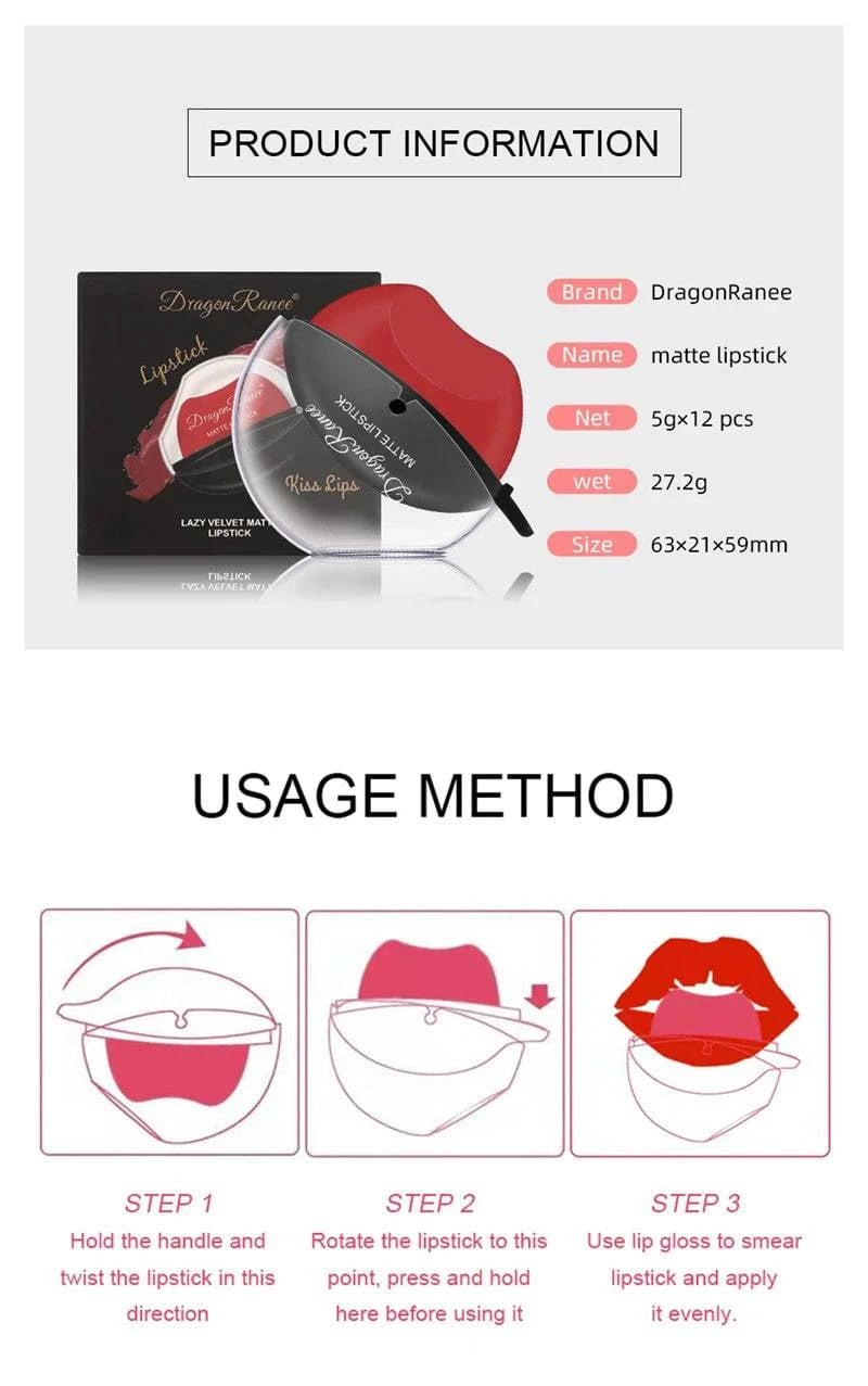 New Squeeze Into Lazy Lipstick Lip-shaped Lipstick Moisturizing Matte Lip Makeup Tint Waterproof Nonstick Cup Lipgloss Korean - MarvelouStore