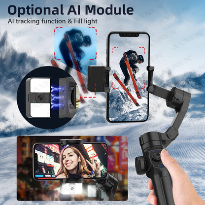 AXNEN HQ4 Smartphone Stabilizer Built-in Selfie Stick, Handheld 3-Axis Phone Gimbal for iPhone Pro Max Android Mobile CellPhone