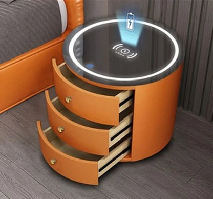 Round Bedside Table Nightstands Intelligent Audio Password Fingerprint Wireless Charging Wood Home Bedroom Chevet De Lit Meuble