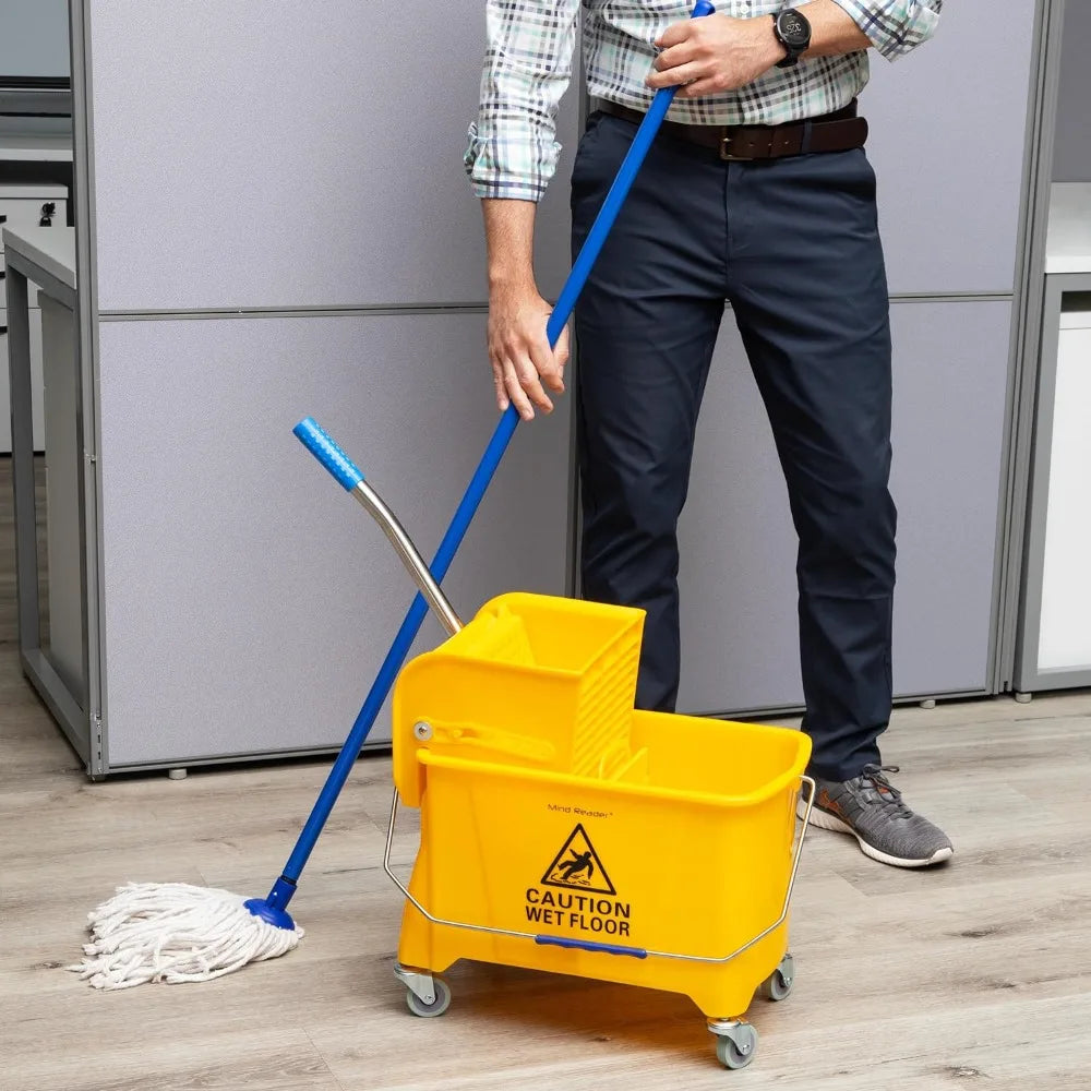 Mind Reader Mop Bucket with Wringer, 22 Qt (5.5 Gallon), Floor Cleaning, Handle, Wheels, 16.25"L x 10.75"W x 24.5"H, Yellow