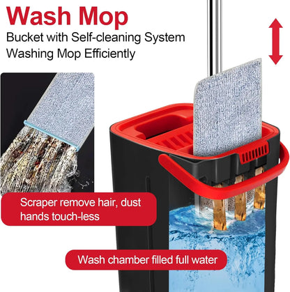 Flatmop with Bucket Set Thickened mop Clear Water Separation Lazy No Hand-Washing Squeeze Automatic Dewatering Broom