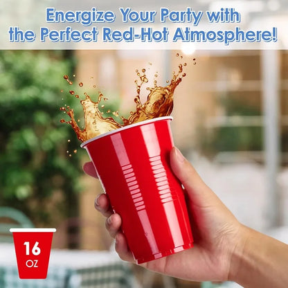 16-Ounce Plastic Party Cups 50 Pack Disposable Plastic Cups Recyclable Red Cups with Fill Lines for Parties Drinks BBQ Picnics